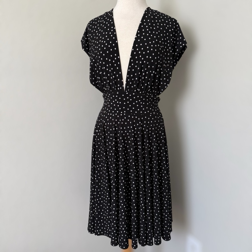 WHBM Black Polka Dot Swing Dress Size 6 Pinup 50s Betty Boop Retro Glamour Party